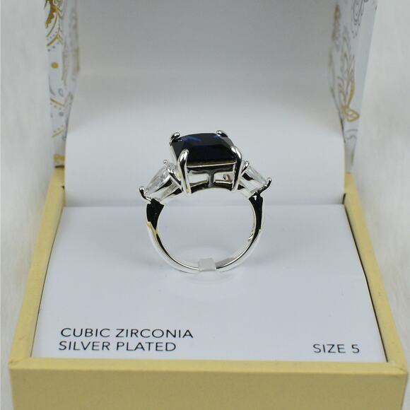 Charter Club silver plated cubic zirconia sapphire blue crystal ring size 5 NEW - Picture 3 of 6